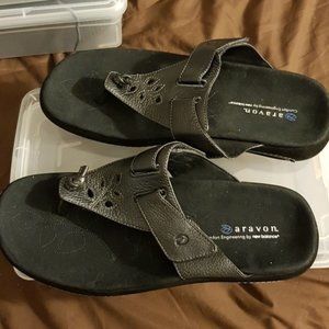 Aravon Leather and Suede Adjustable Sandals 10D